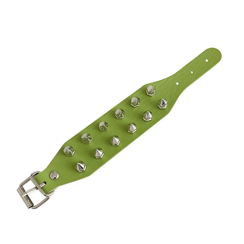 Gothic PU Leather Bracelet Two Row Cuspidal Spikes Rivet Stud Wide Cuff Punk Gothic Rock Unisex Wristbands Men Jewelry Gifts