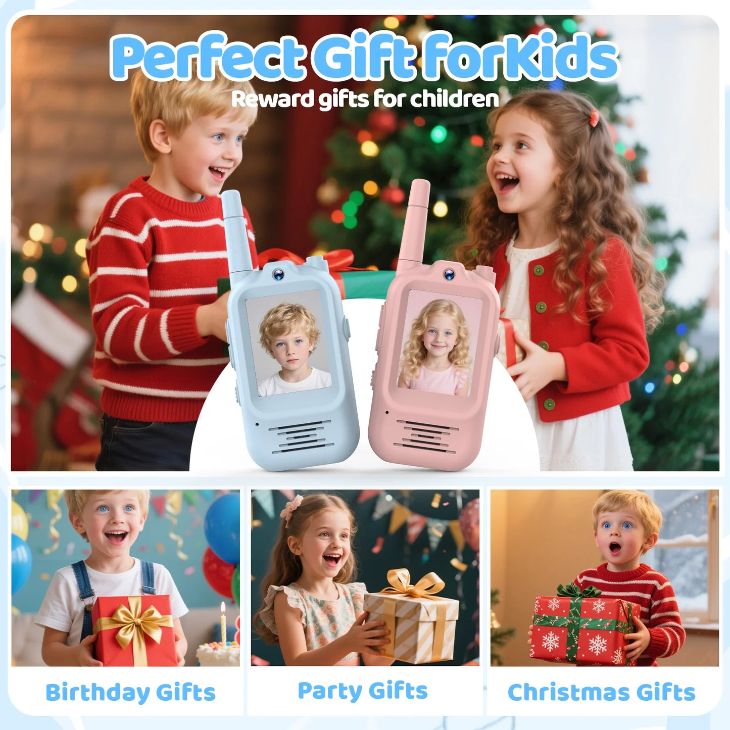 Video Walkie Talkie Kids Rechargeable 2 Pack Intercom Walkie-talkies One-Click Call Child Video Intercom Cute Map 2 Inch Screen