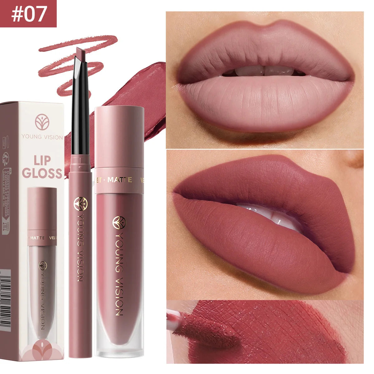 2Pcs Lip Gloss and Lip Liner Set, Matte Finish Non-Stick Cup Long-Lasting Lip Color and Liner Combo, Perfect for Defined Lips