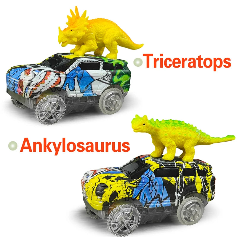 Magic Climbing Electric Dinosaur Car Track Railway Toy Car Set Bend Flexible Race Track Flash Light Car High Quality Toy For Kid