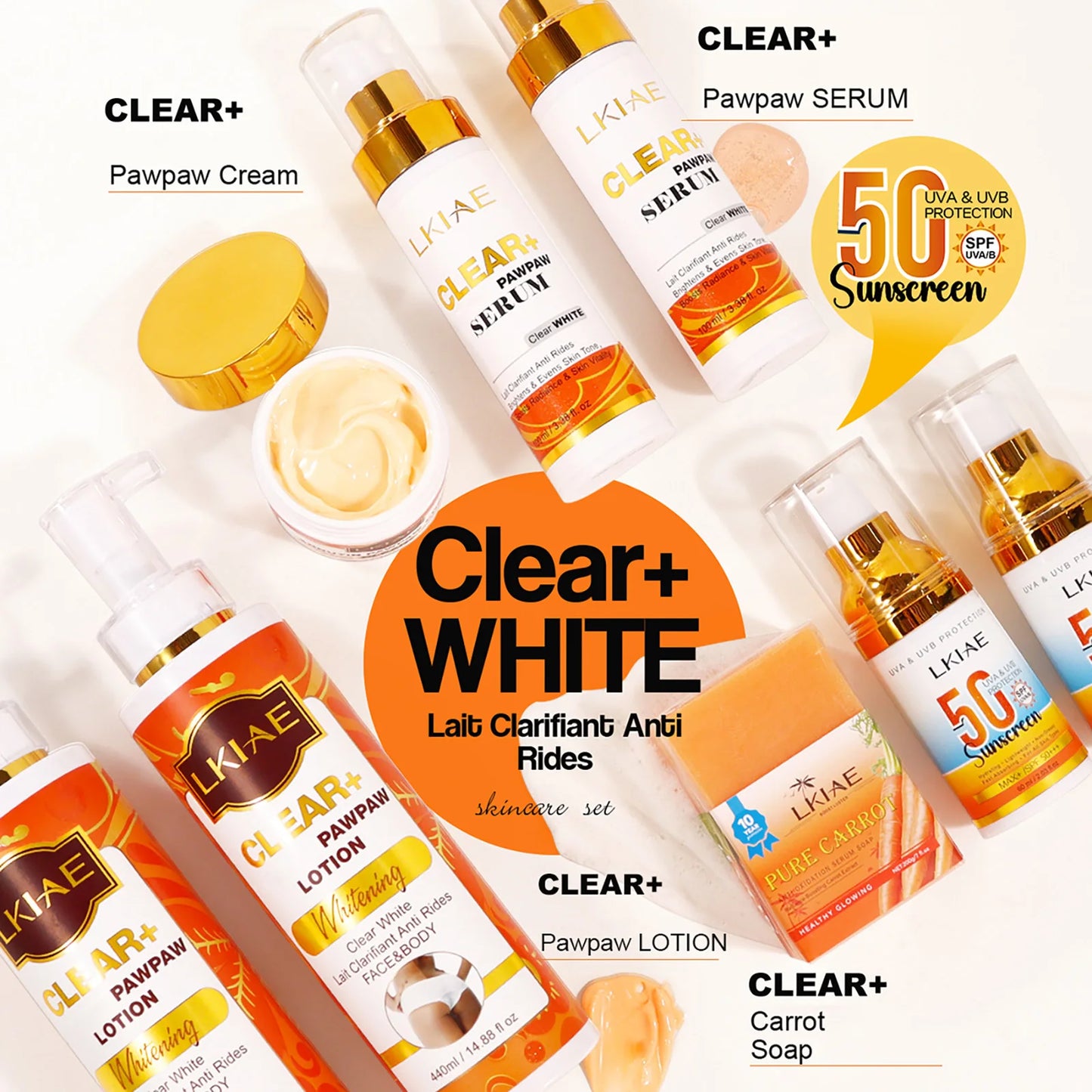 LKIAE Whitening Women Set, With Vitamin C, Natural Papaya, Carrot, Remove Dark Spots, Melanin, Skin Moisturizer, Hydrating