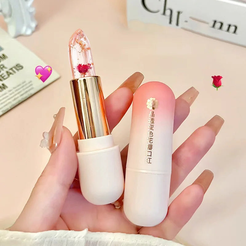 Blue Rose Petal Lip Balm Color-changing Jelly Lipstick Hydrating Non-Sticky Crystal Flower Lip Stain Makeup Skin Care