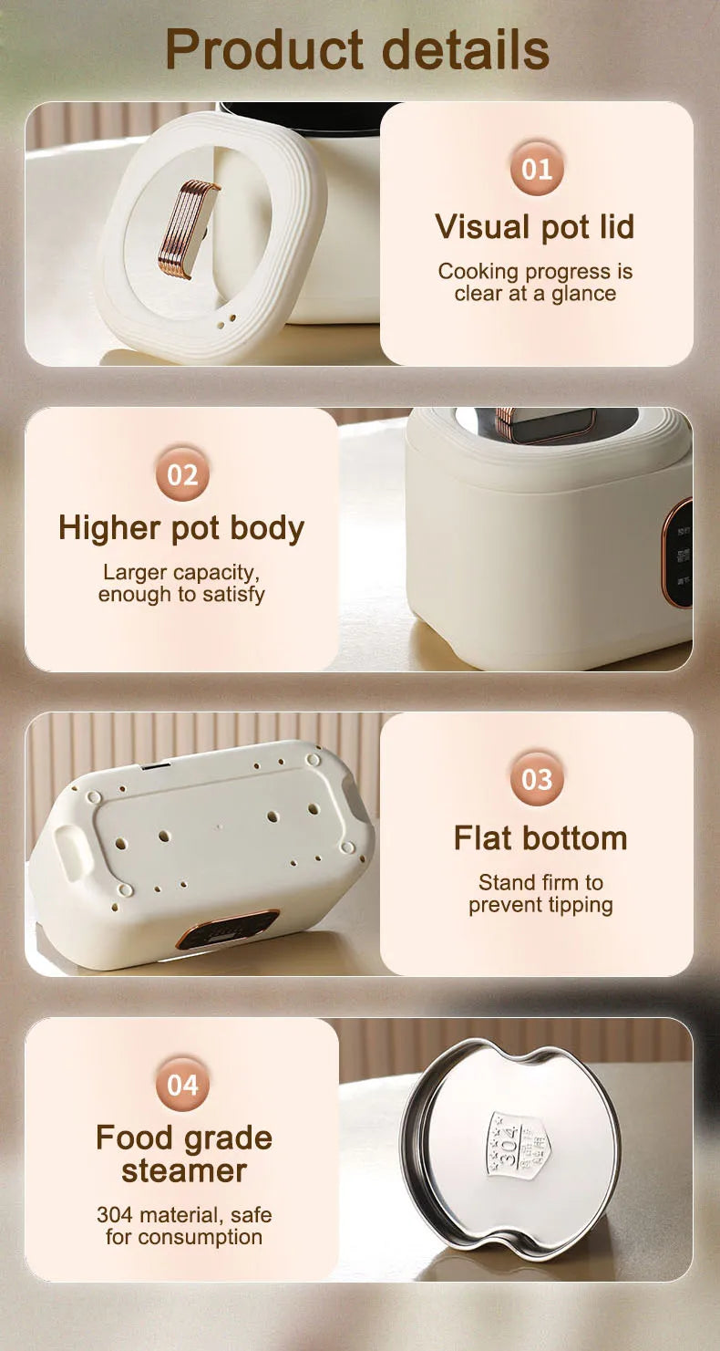 Electric Double-Liner Rice Cooker Heating Lunch Box Food Steamer Non-stick Pan Cooking Hot Pot Soup Stew Skillet Meals Heater