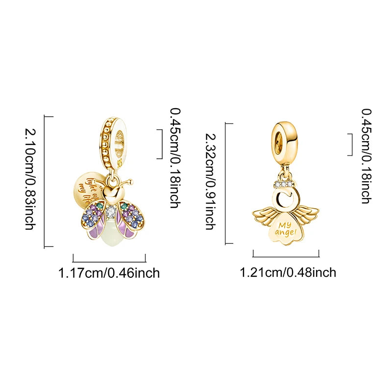 Shecharms 925 Sterling Silver Love Heart Firefly Golden Series Charms Fit DIY Making Bracelet Necklace High Quality Fine Jewelry
