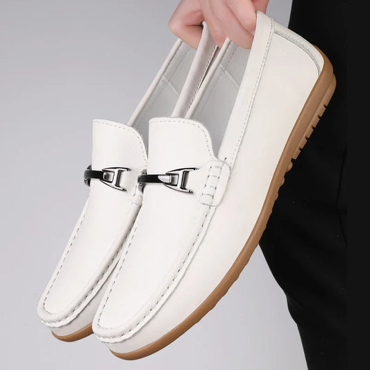 Genuine Leather Men's Casual Shoes Metal Buckle Slip-On Loafers  Breathable Light Business Shoes Fashion Male Walking Moccasins