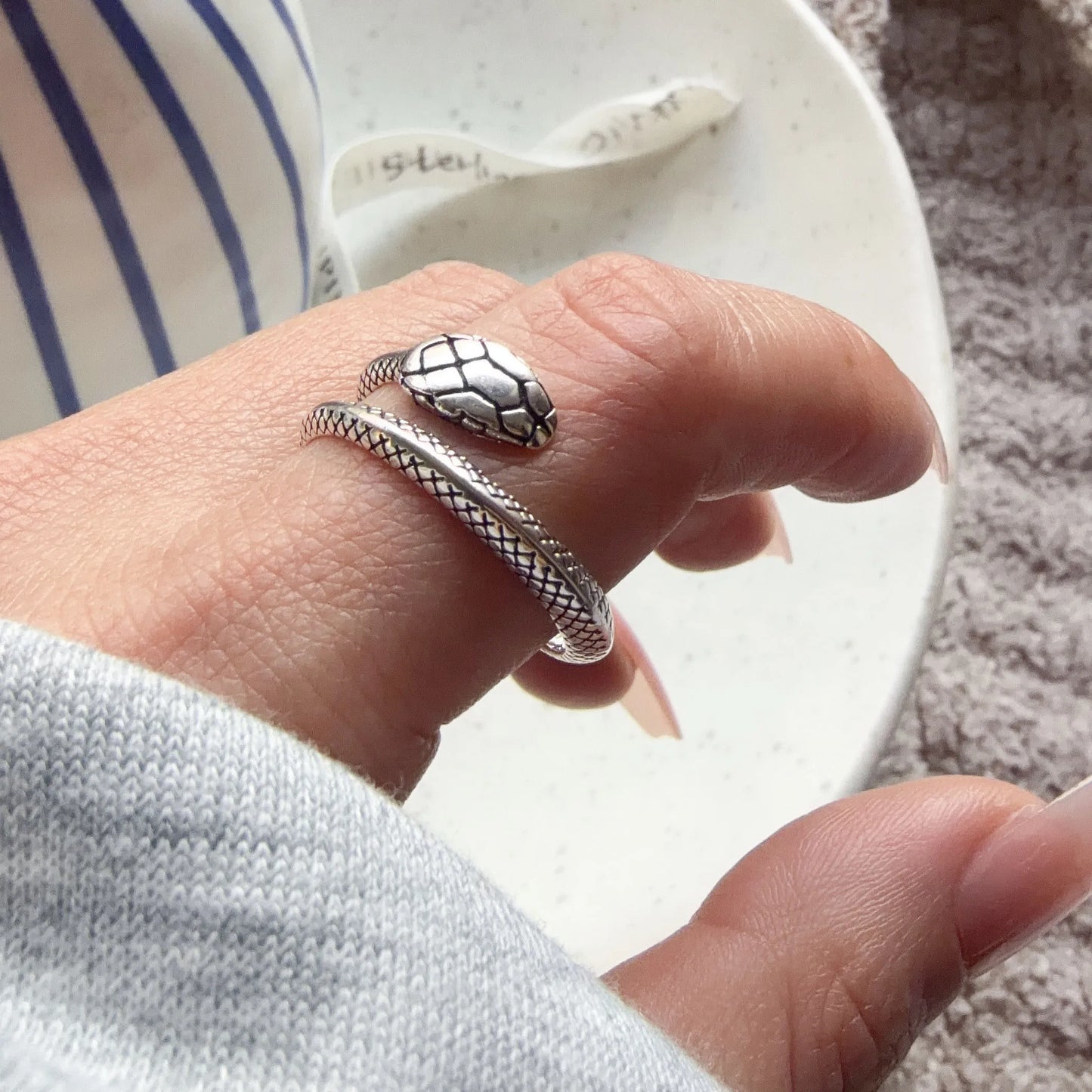 925 Sterling Silver Rings For Women Men Narrow Snake Retro Flower Zircon Open Ring For Birthday Party Gift