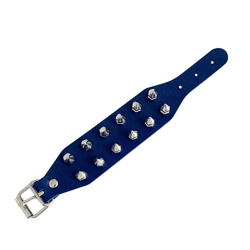 Gothic PU Leather Bracelet Two Row Cuspidal Spikes Rivet Stud Wide Cuff Punk Gothic Rock Unisex Wristbands Men Jewelry Gifts