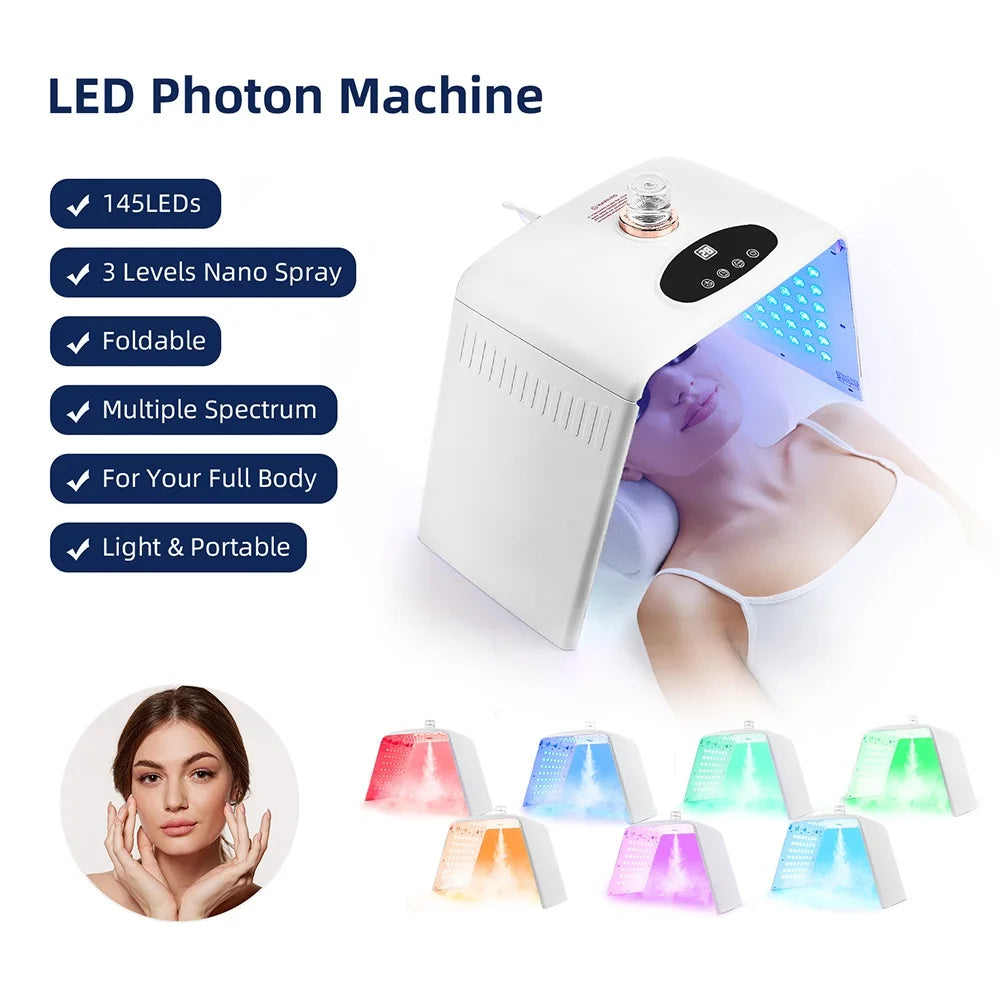 Foldable 7 Colors LED Photon Machine With 3 Levels Nano Spray Skin Moisturizing Face&Body Mask Beauty Salon Home Use Skin Care