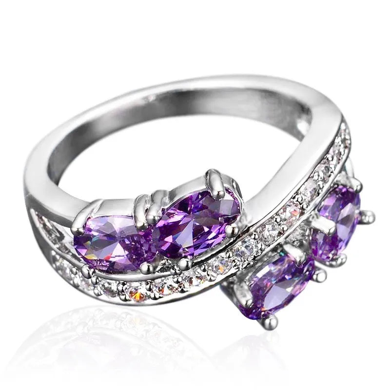 925 Sterling Silver Female Purple Round Zircon Stone Finger Engagement Ring Vintage Wedding Band Bridal Jewelry For Women