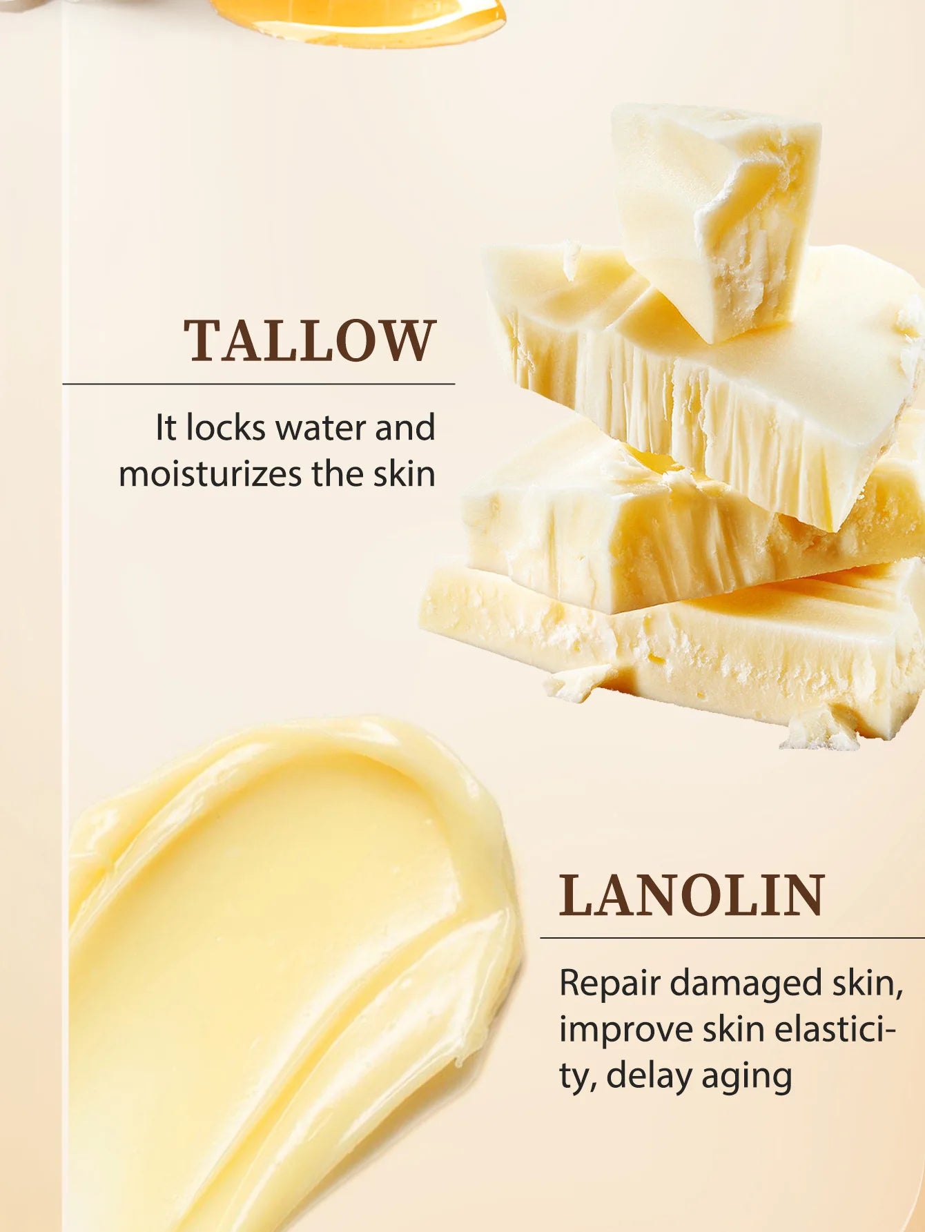 120g Beef Tallow Paste Deeply Moisturizer Brightening Wrinkle Remover Grass Fed Tallow Wild Honey Face Body Cream Skin Car