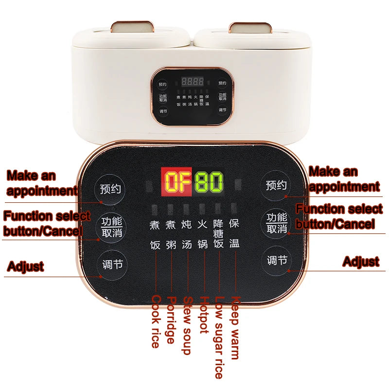 Electric Double-Liner Rice Cooker Heating Lunch Box Food Steamer Non-stick Pan Cooking Hot Pot Soup Stew Skillet Meals Heater