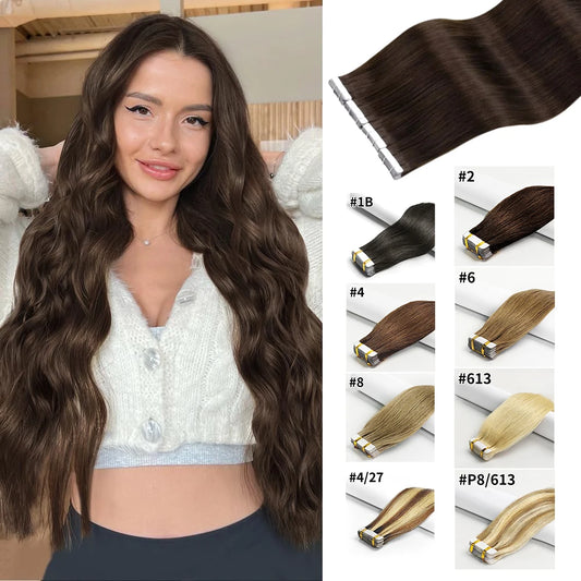 Bone Straight Tape In Hair Extensions Brazilian Seamless Skin Weft 20P/40P/60P Tape In Human Hair Extensions 100% Human Hair