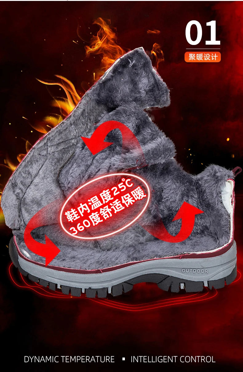 Winter Men's Snow Boots Women Slip On Winter Shoes Waterproof Comfortable Ankle Boots Sneakers Plush Hiking Walking Couple Shoes