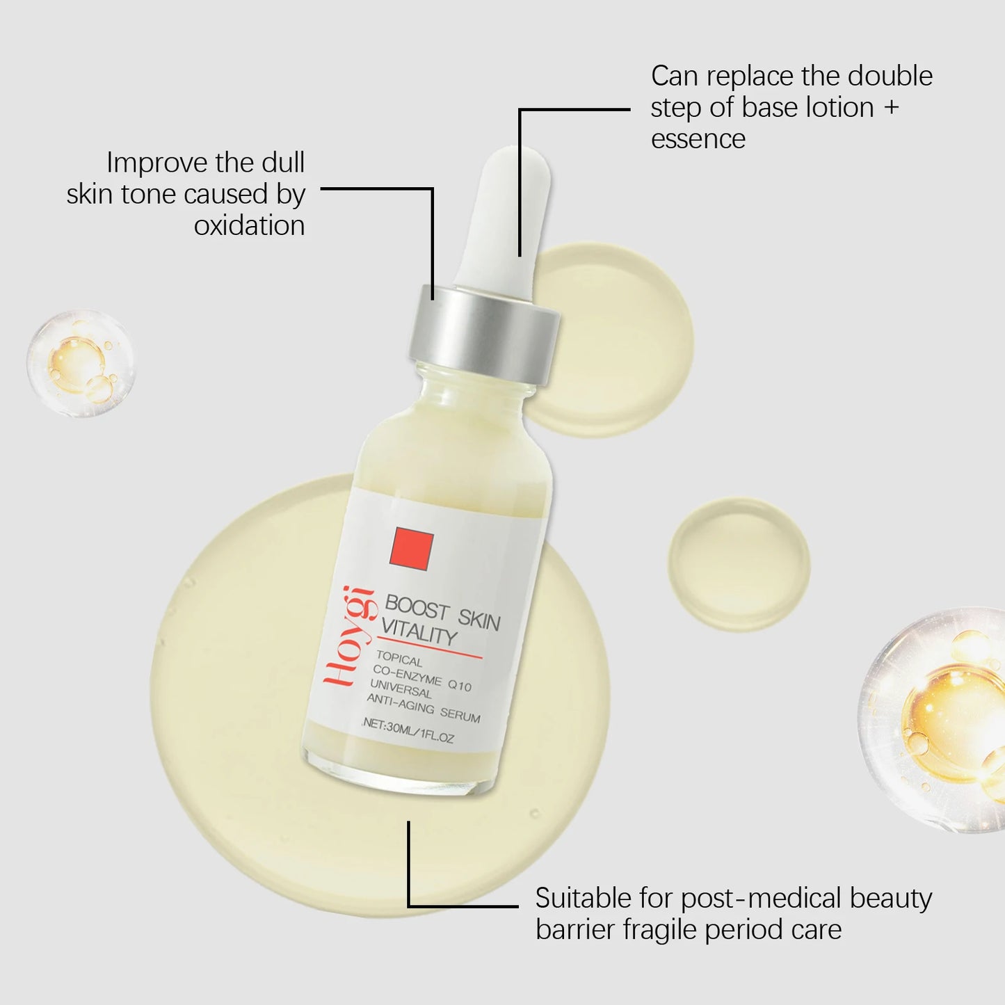 Coenzyme Q10 Face Serum Anti Aging Smooths Neck Wrinkles Fine Lines Energizes Dull Skin Brightening Hydrate Firming Facial Serum