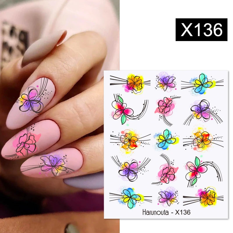 Harunouta Spring Water Nail Decal And Sticker Flower Leaf Tree Green Simple Summer Slider For Manicuring Nail Art Watermark