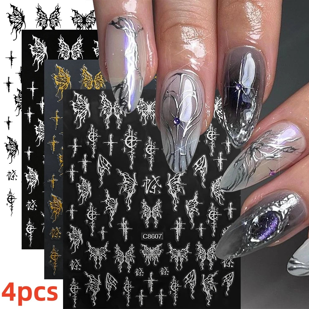 7pcs/Set Bronzing Gold/Silver Nail Art Sticker Sun Stars Moon Design Nail Decals 8*10CM Laser Bohemia Self-Adhesive Slider NLS