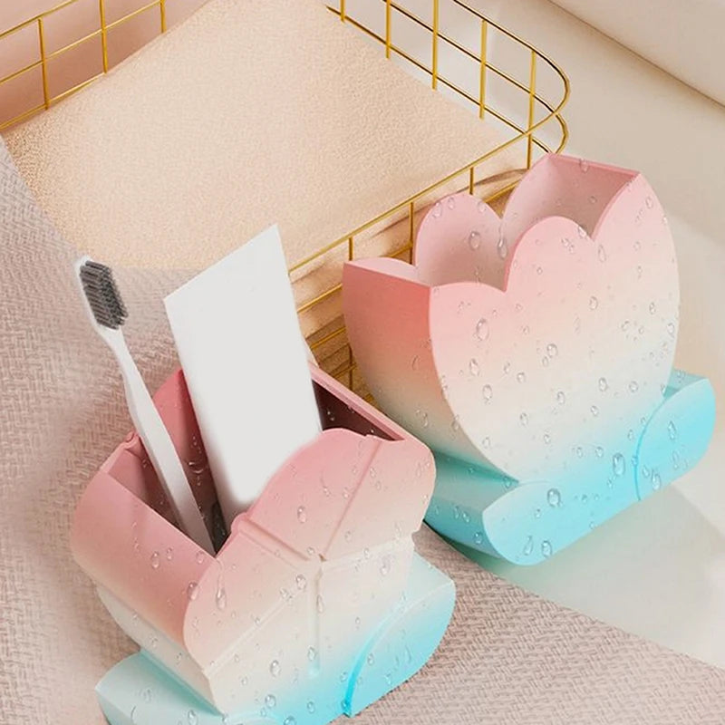 Cute Multifunctional Caramel Pudding Jelly Lotus Makeup Brush Storage Bucket Large Capacity Desktop Ornament Creative Pen Holder