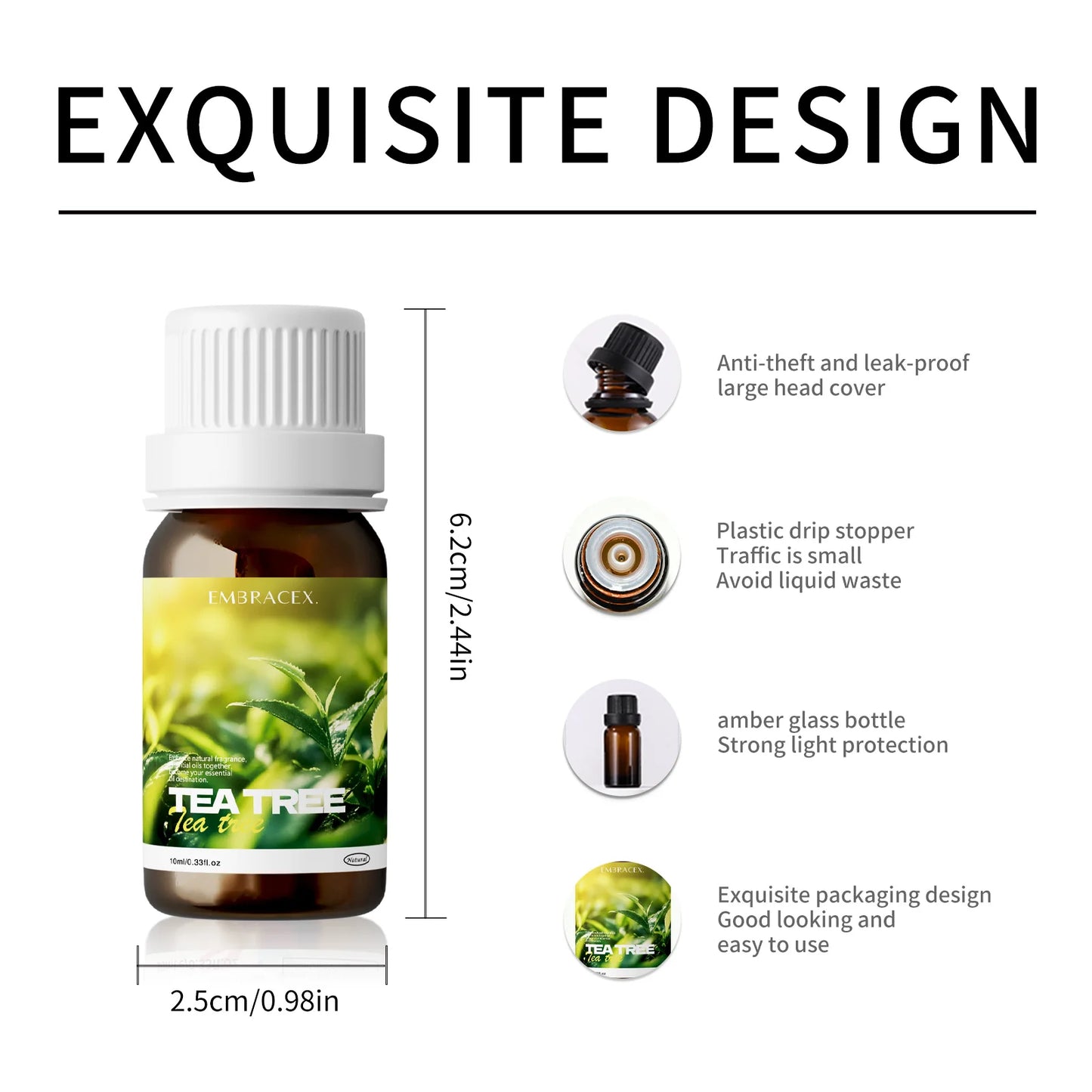 10ml Tea Tree Oil Aromatherapy Essential Oil Making Bath Products for Scalp, Skincare Body Massage Oil Gifts