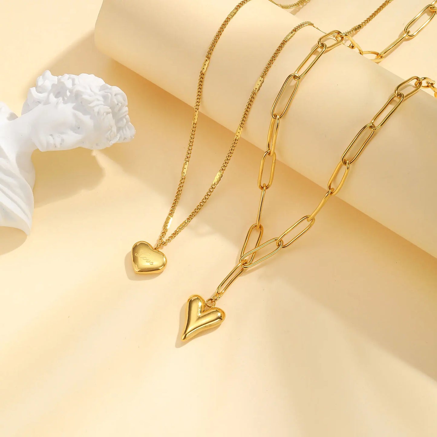 Stainless Steel Love Heart Pendant Necklace , Adjustale Link Paperclip Chain For Women Birthday Girls