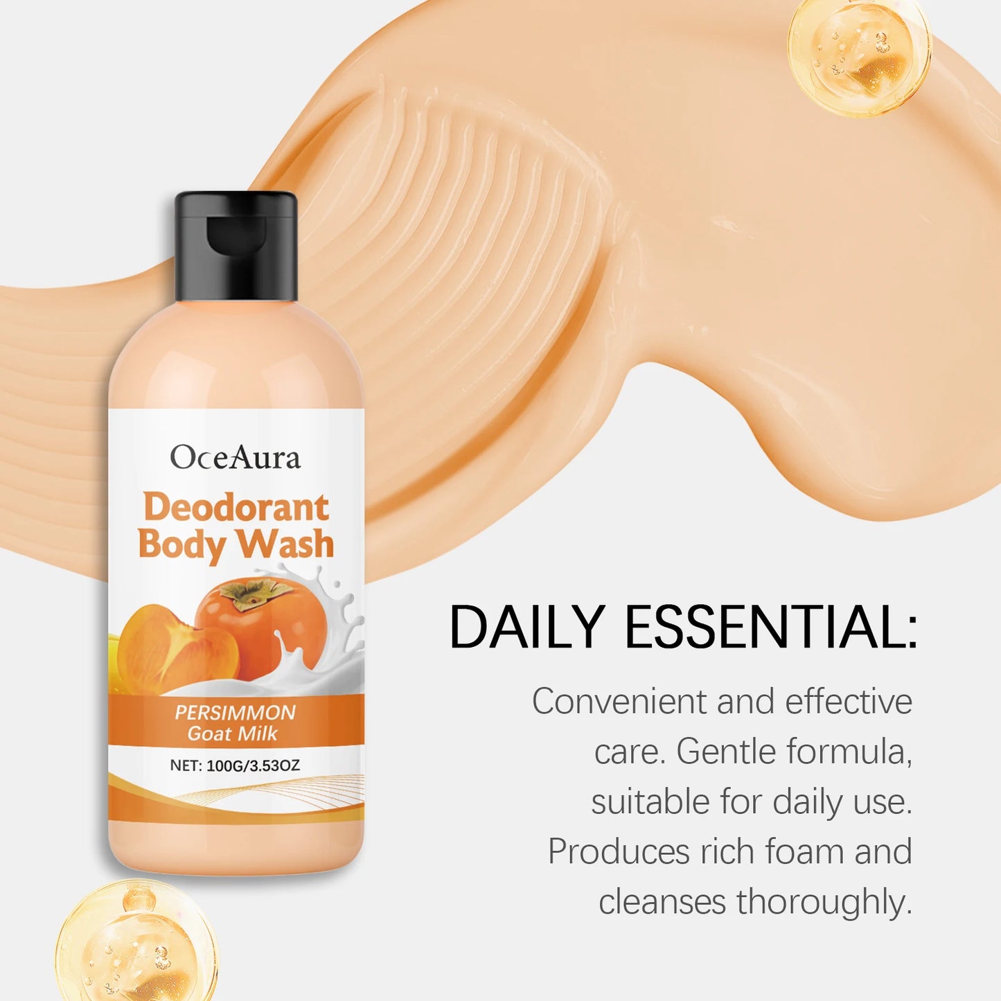 OceAura Persimmon Soap Bar for Body Odor Control Deodorant Professional Skin Cleaning Goat Milk Body Wash Persimmon Shower Gel