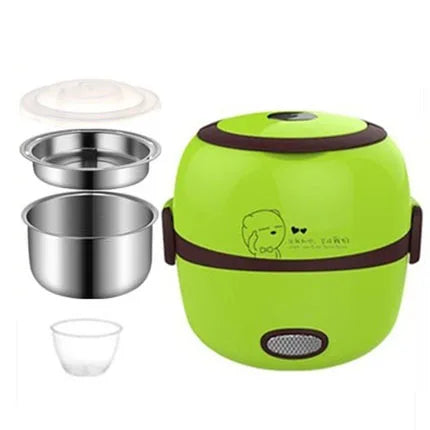 DMWD MINI Rice Cooker Thermal Heating Electric Lunch Box 1/2 Layers Portable Food Steamer Cooking Container Meal Lunchbox Warmer