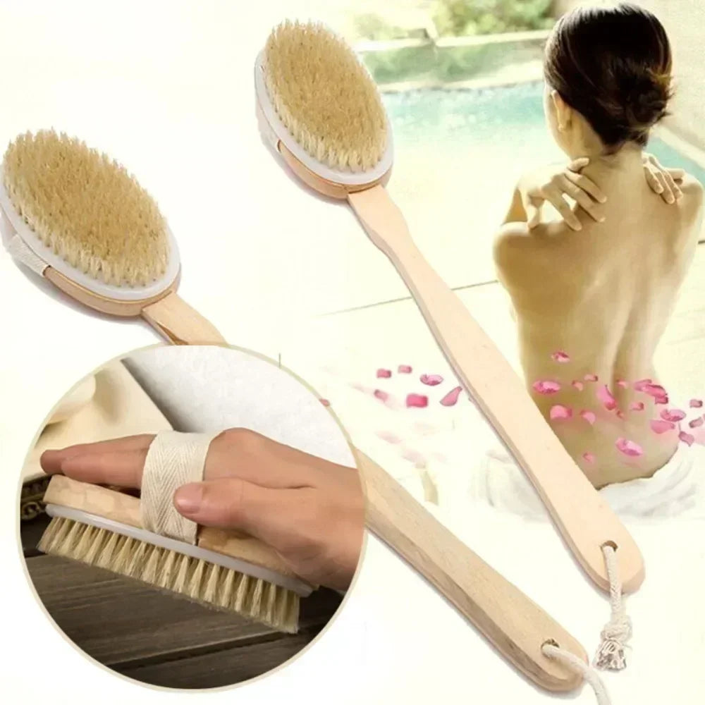 Household Wooden Long Handled Bristle Brush, Back Scrubbing Product, Skin Exfoliating Detachable Handheld Soft Bristle Brush