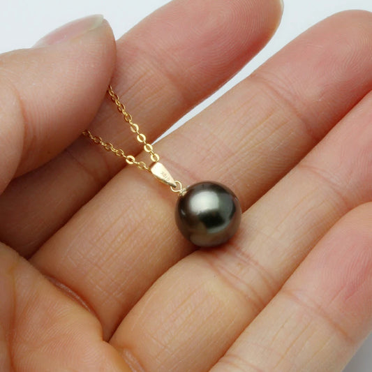 Real 18K Gold Tahitian Pearl Pendant Woman,Luxury Black Natural Freshwater Pearl Pendant Jewelry Birthday Mother Birthday Gift