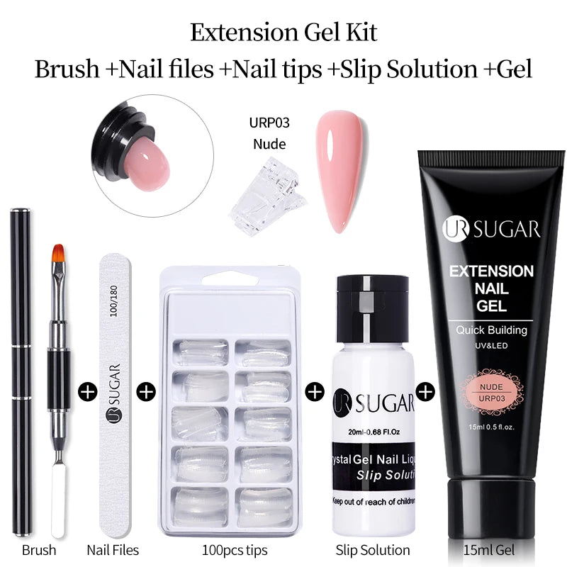 UR SUGAR 15ml 4/6PCS Nail Extension Gel Kit Quick Building Hard Gel Acrylic Crystal Nude Gel Nail Polish UV Construction Gel Set