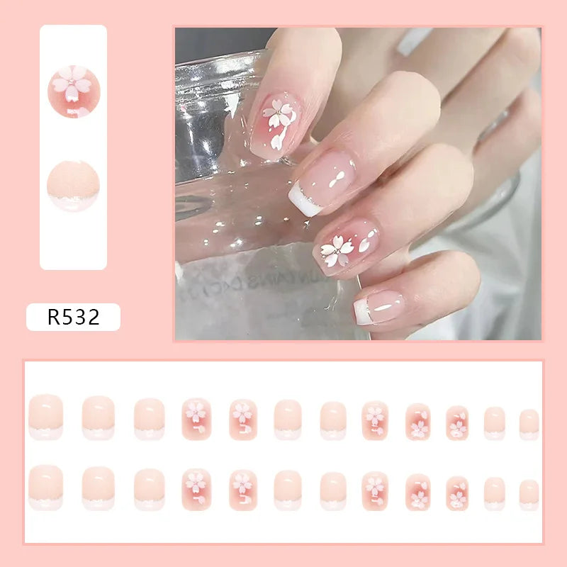 Sweet Sweetheart 24 Pcs Press on Nails Pink Gradient Fake Nails Glossy Artificial Finger Manicure Reusable False Nails for Women