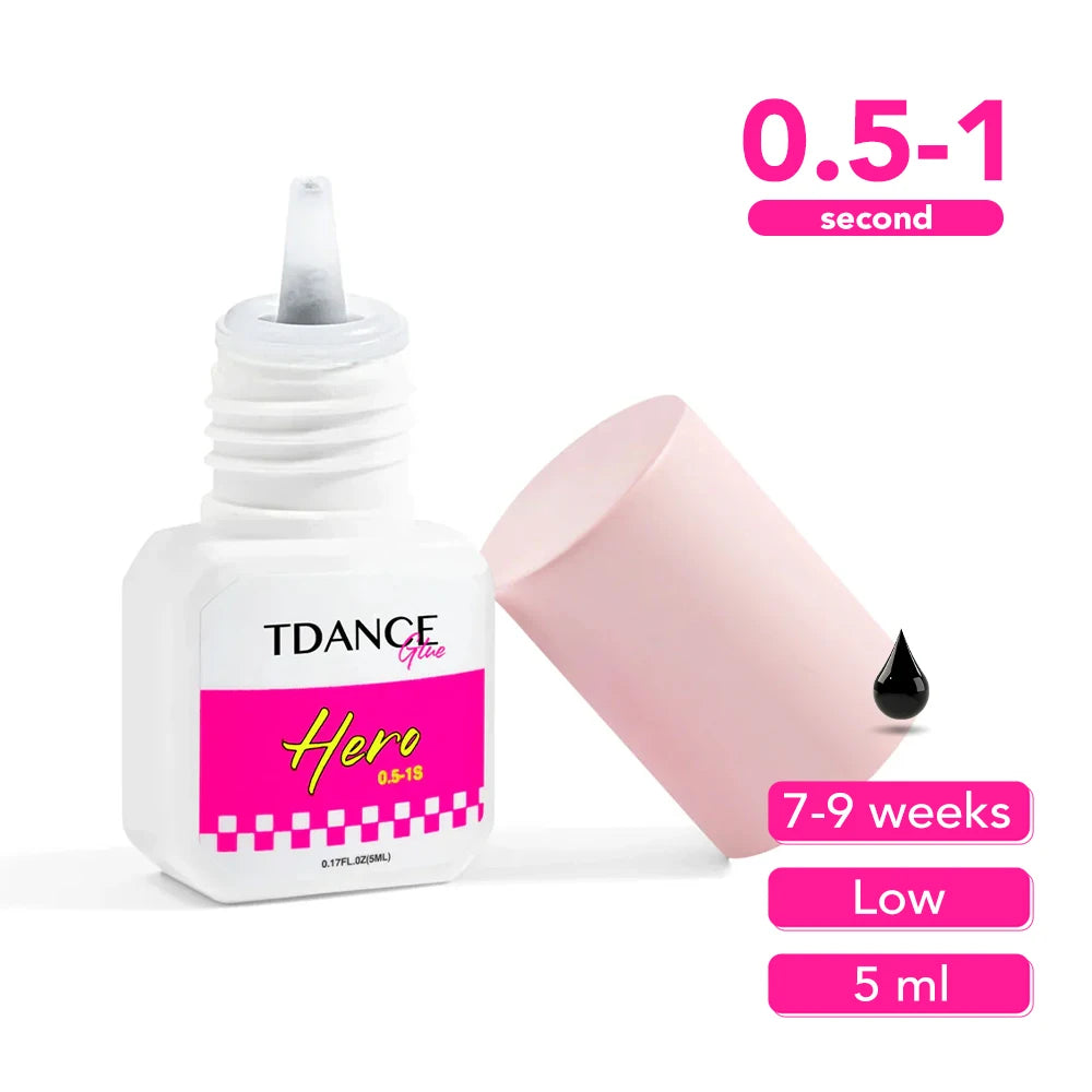 TDANCE Hero Glue 5ml 0.5-1 Second Fast Dry Eyelash Extension Adhesive Retention Extra Long Lasting Strong Low Smell Lash Glue