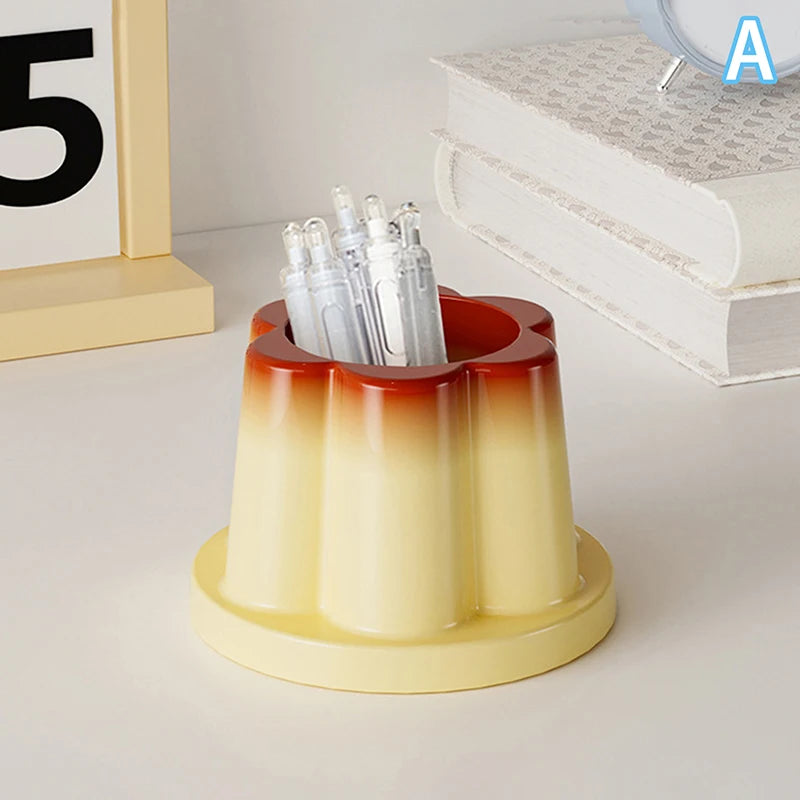 Cute Multifunctional Caramel Pudding Jelly Lotus Makeup Brush Storage Bucket Large Capacity Desktop Ornament Creative Pen Holder