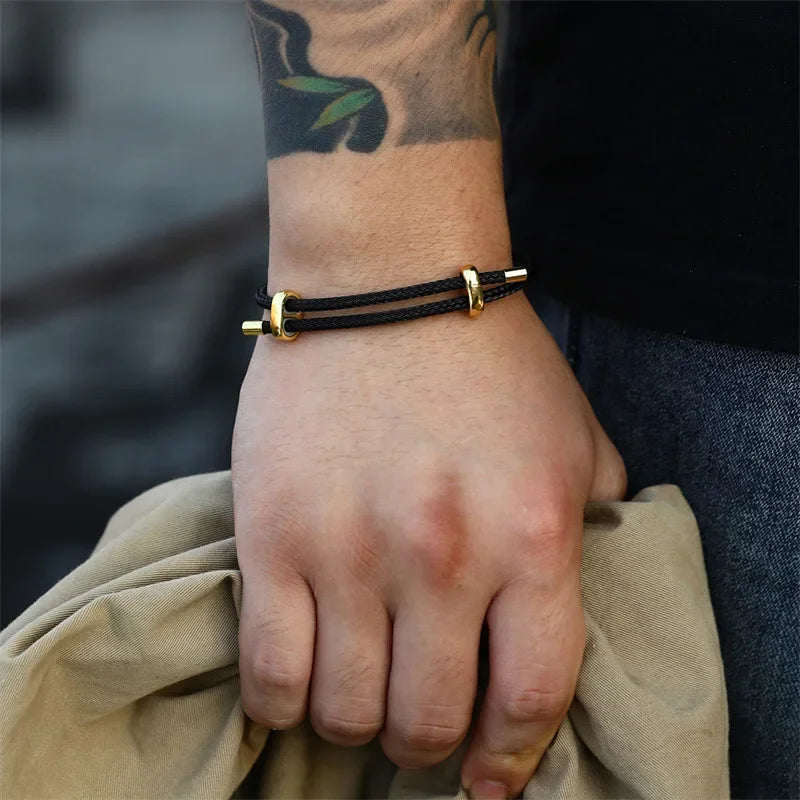 Fashion Leather Wirerope Bracelets  Fold-Over Clasp Adjustable DIY Hand Jewelry Accessories Best Gifts For Men Women
