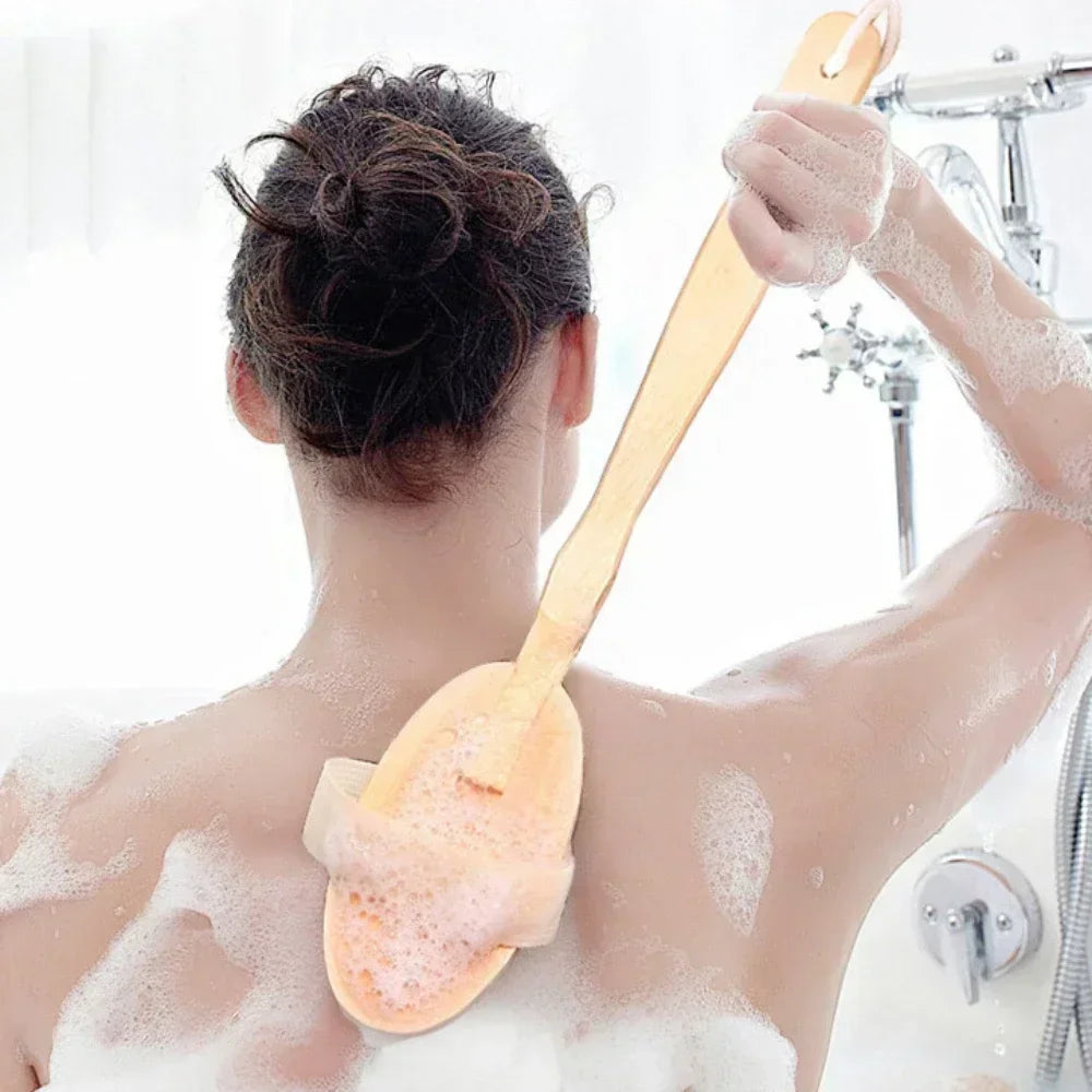 Household Wooden Long Handled Bristle Brush, Back Scrubbing Product, Skin Exfoliating Detachable Handheld Soft Bristle Brush