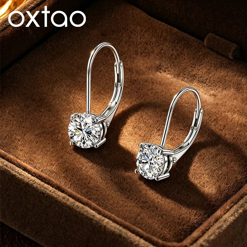 OXTAO 6.5mm/8mm Certified D Moissanite Clip Earrings Minimalist Design Dangle Drop Earrings for Women 14K Gold Filled Jewelry