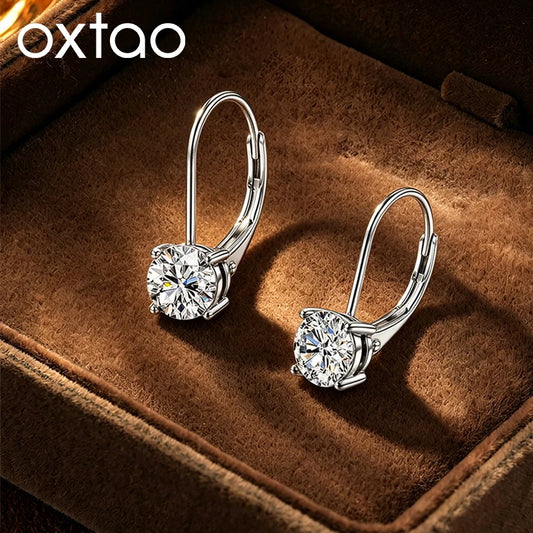 OXTAO 6.5mm/8mm Certified D Moissanite Clip Earrings Minimalist Design Dangle Drop Earrings for Women 14K Gold Filled Jewelry