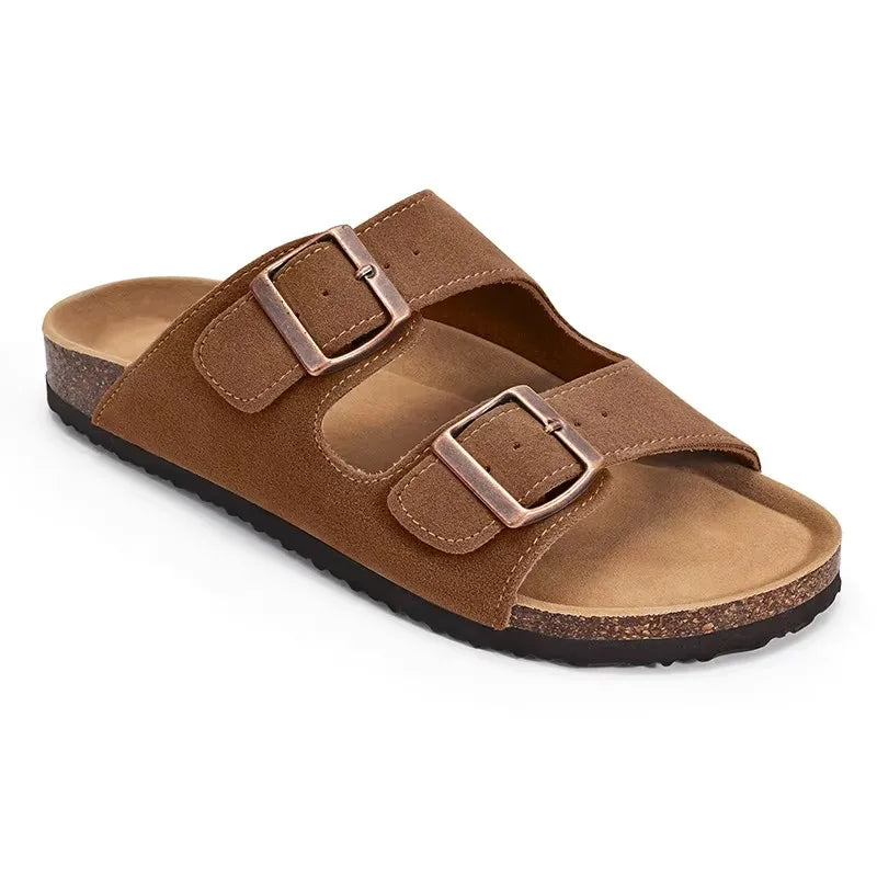 Litfun Fashion Men's Suede Clogs Slippers Soft Footbed Leather Mules   Summer Cork Sole Sandals With Arch Support Classic Clogs