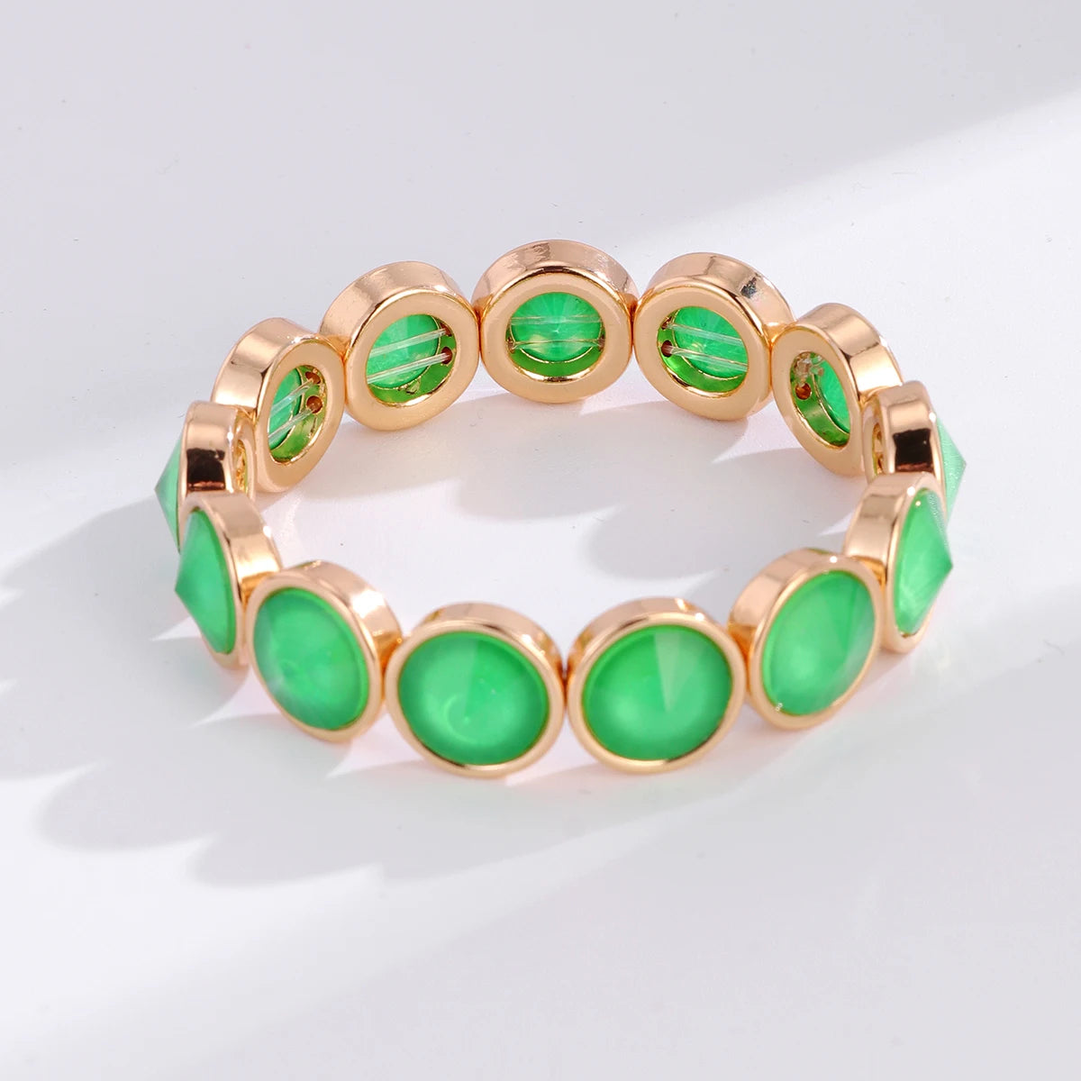 2026 New Design Gold Color Bracelets For Women Inlaid Colorful Glass Crystal Beads Elastic Bangle Candy Color Jewelry