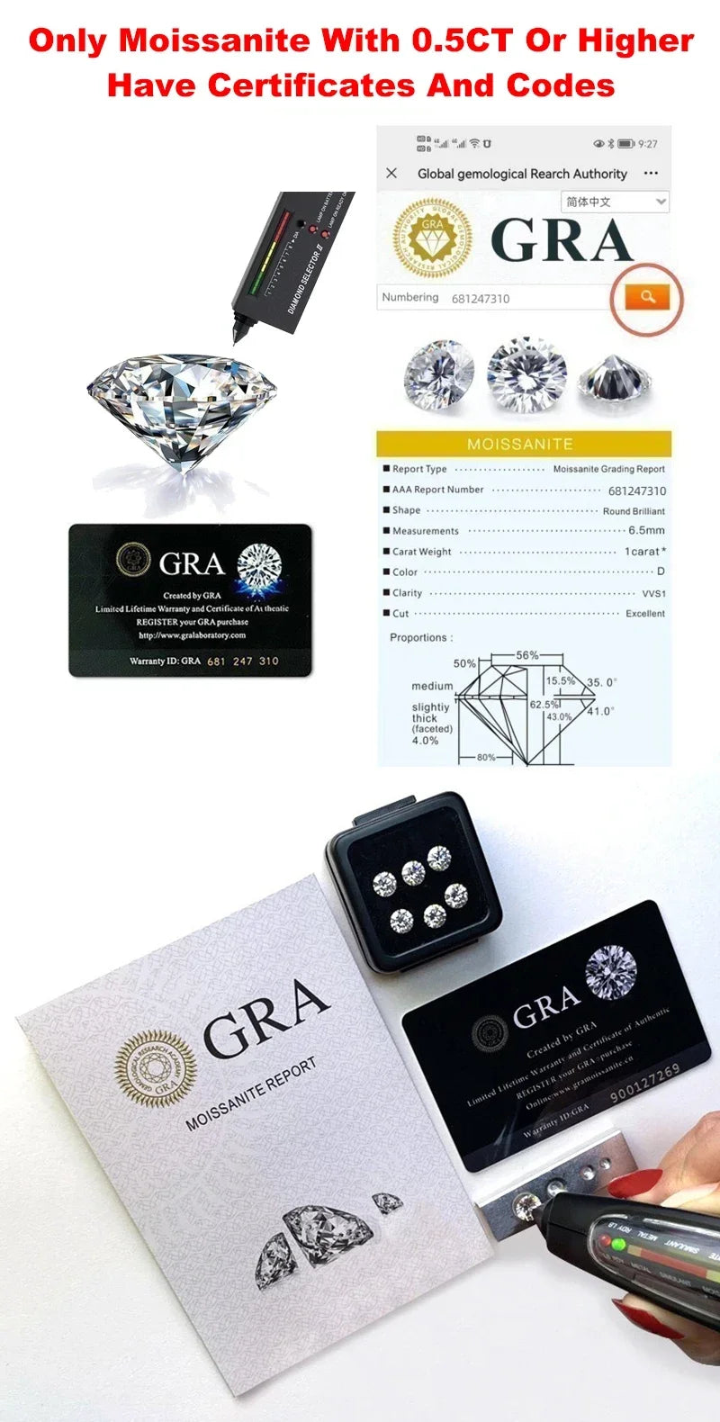 6.5MM 1CT D Color Moissanite Ring S925 Sterling Silver super Sparkling Ring Woman Man Daily Wear Engagement Wedding Rings Gift