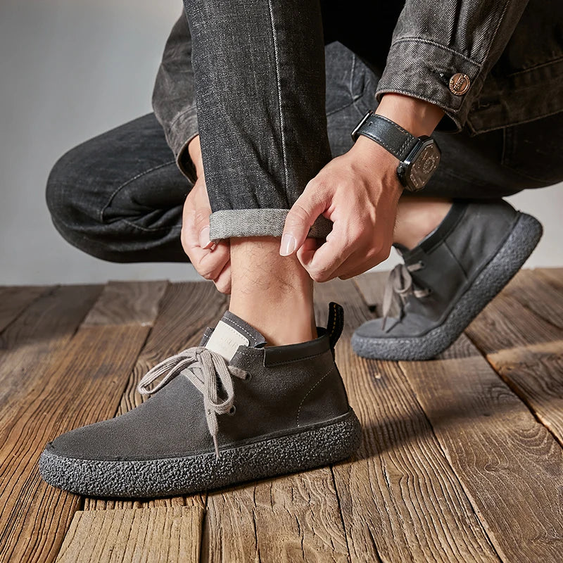 Genuine Leather Soft Sole Mens Casual Shoes Outdoor Breathable Suede Work Shoes High Quality Hiking Sneakers Walking Ankle Boots