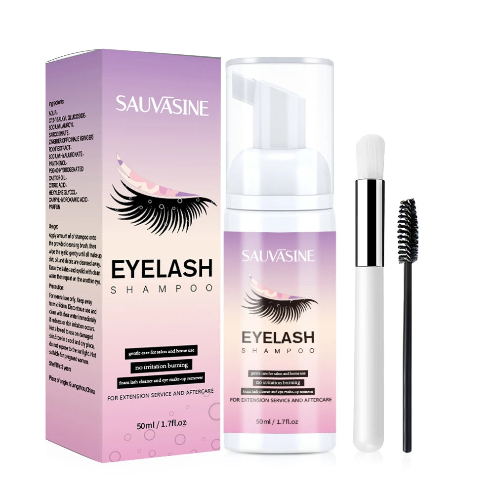 50ML Eyelash Extension Cleanser Shampoo Kit Mousse Fast Makeup Glue Removal Foam Set For Women Deeply Cleaning With Brush