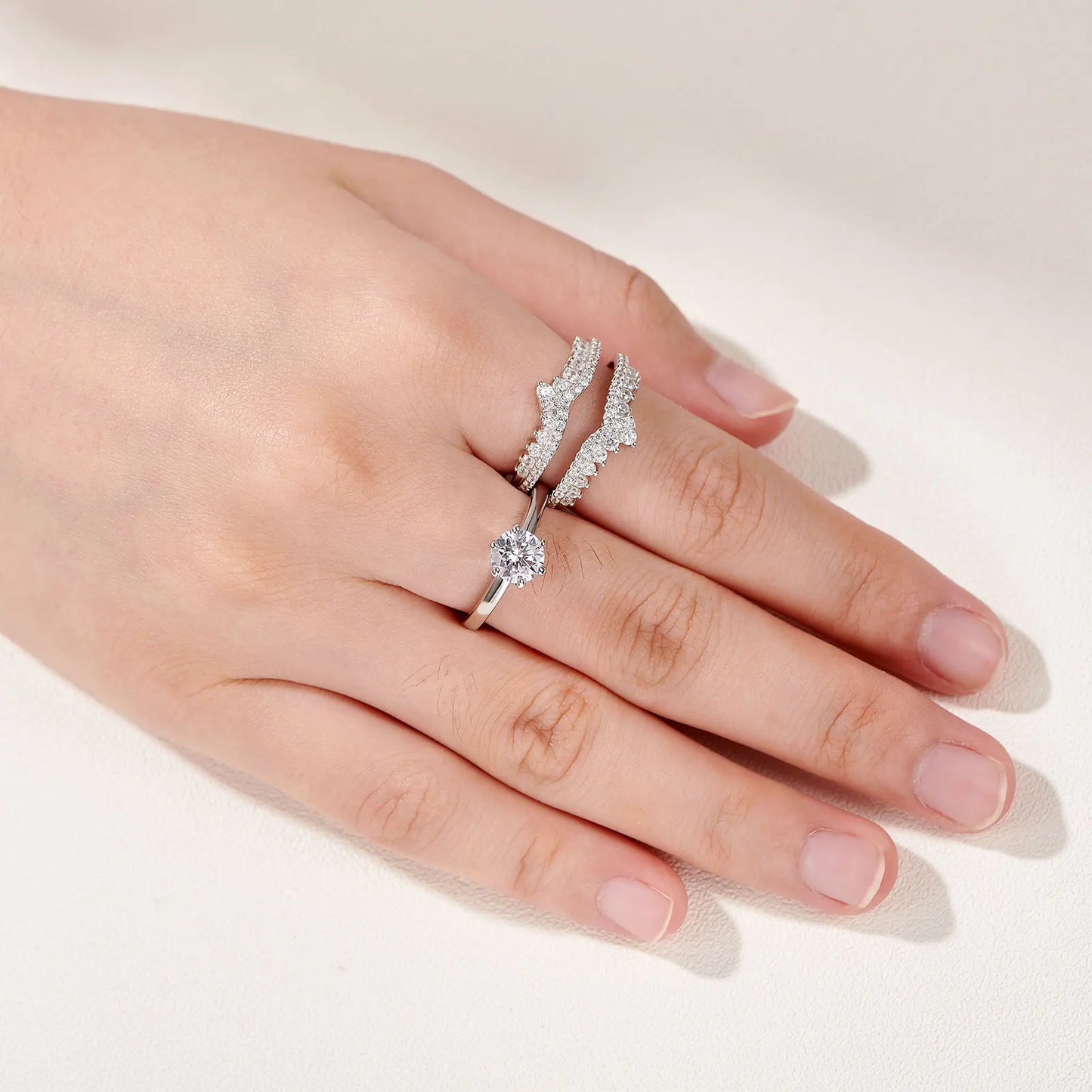 Newshe 925 Silver Bridal Set Original Wedding Rings for Women 1.8Ct Round Cut Zircon Moissanite Engagement Ring Enhancer Band