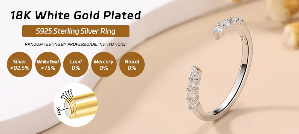 Pretty Beauty S925 Sterling Silver Moissanite Open Ring Wedding Band Gold Plated Trendy Jewelry Gifts for Women Birthday Party