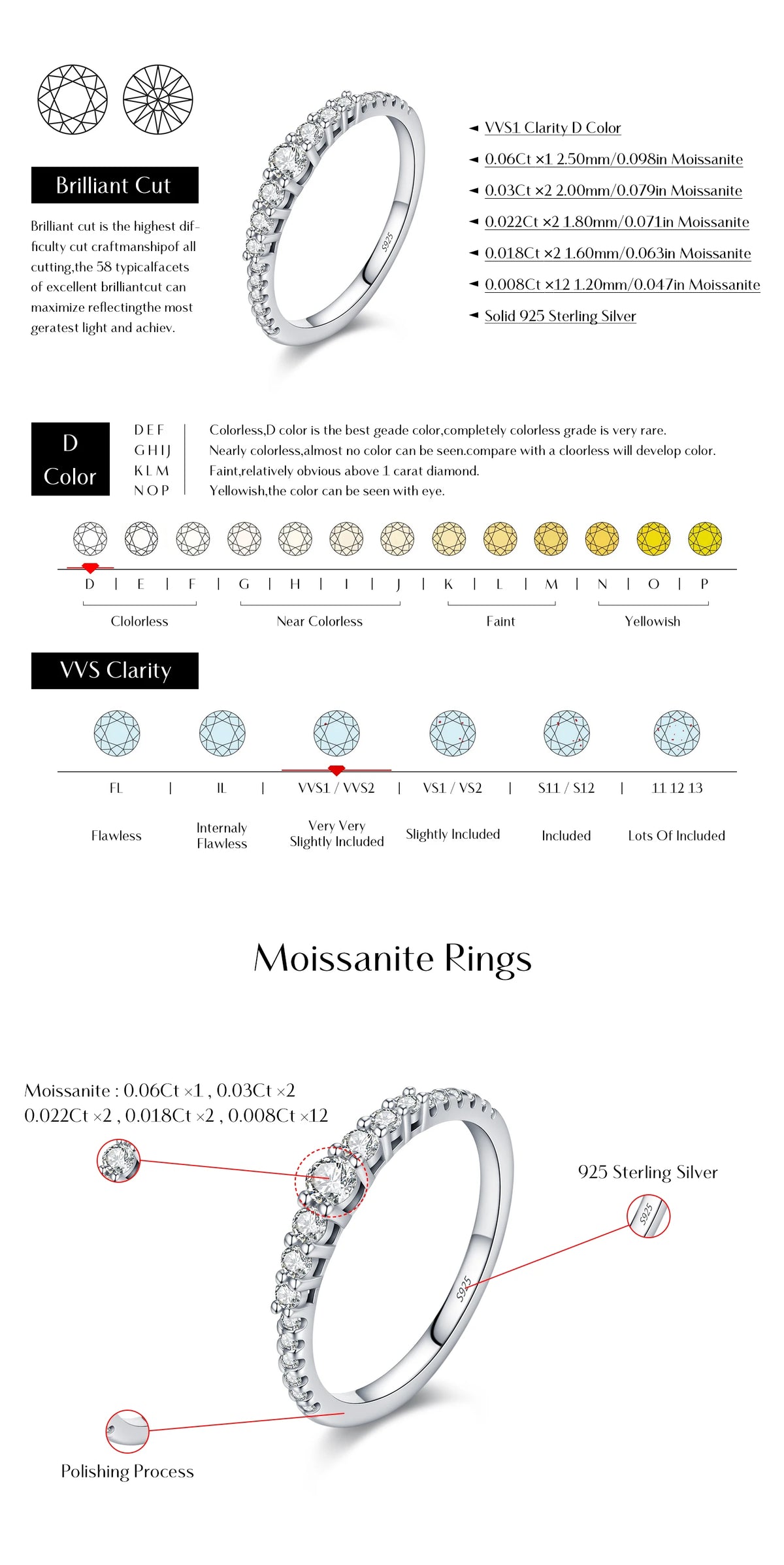 MODIAN Fashion Stacking Slim Rings 925 Sterling Silver Sparkling Round Moissanite Rings For Women Fine Jewelry