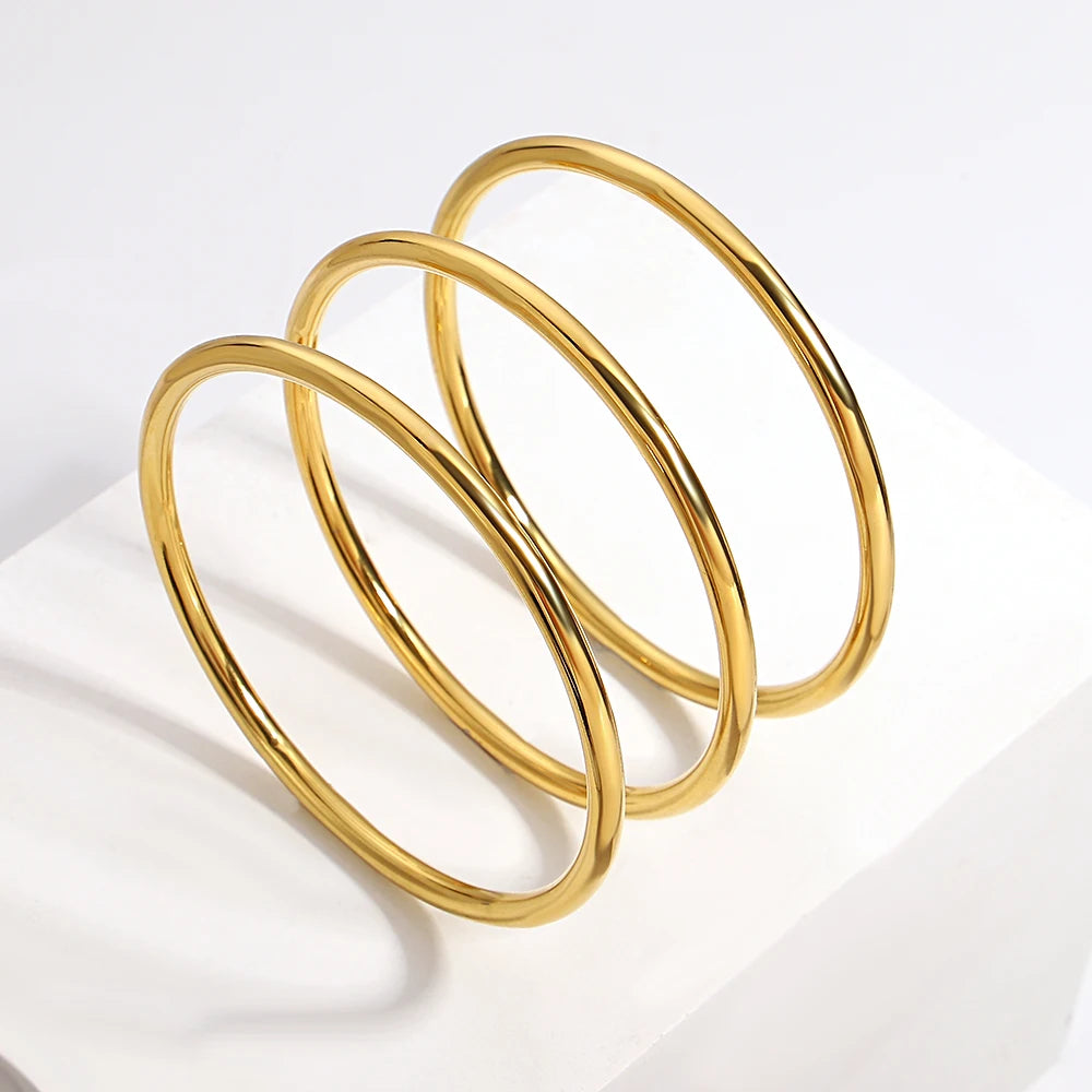Greatera 3pcs/set Gold/Sliver Color Stainless Steel Bangle For Women Tide 2.7mm Wide Coil Multi-layer Plain Bracelet Jewelry