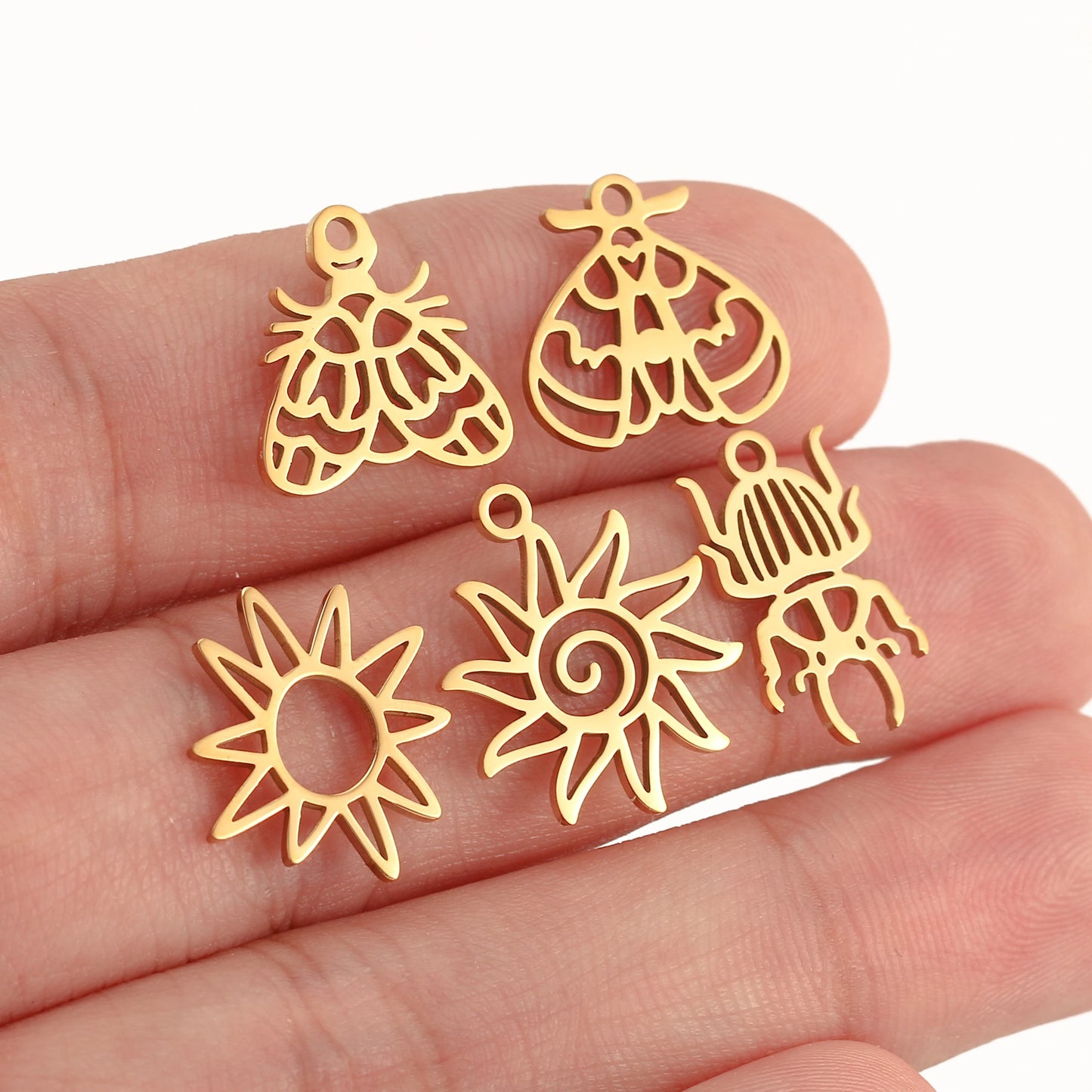 5Pcs Spring Bee/Butterfly/Beelet Charms Stainless Steel Scarab Moths Pendants DIY  Necklace Bracelet Jewelry Making Accessories