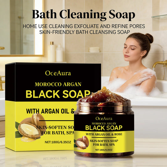 Morocco Argan Black Soap for Exfoliating Deep Cleaning Remove Dead Skin Body Scrub Purifying Moisturizing Brighten Skin Soap