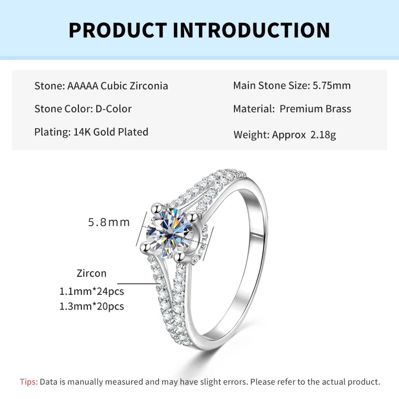 Rrjzz 14K Gold Plated 0.7CT Round Cut Cubic Zirconia Promise Eternity Engagement Weddng Ring for Women Bridal Ring Jewelry Gift