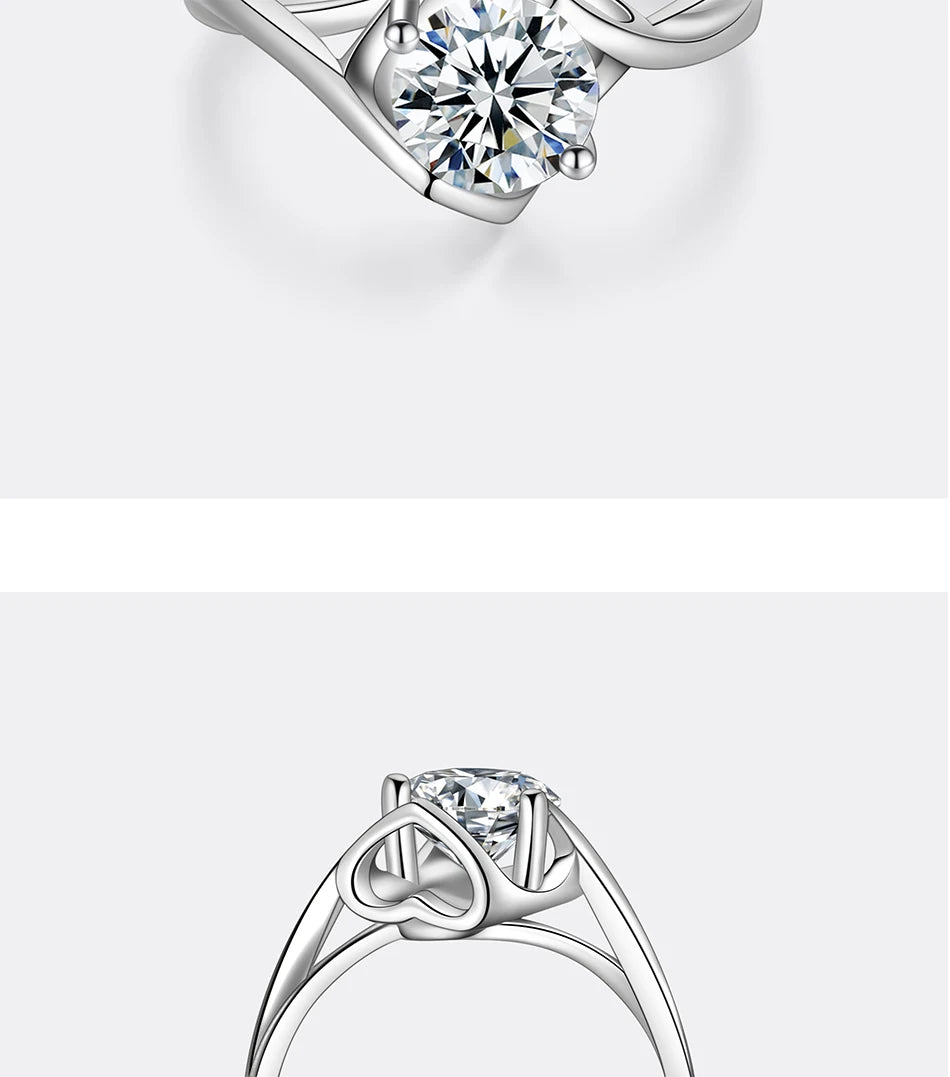 PERFANY 0.5/1CT Moissanite Engagement Ring for Women S925 Pure Silver Angel Kiss Laboratory Certified Diamond Wedding Jewelry