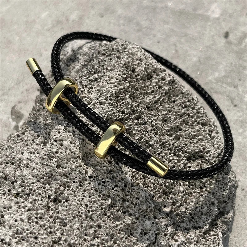 Fashion Leather Wirerope Bracelets  Fold-Over Clasp Adjustable DIY Hand Jewelry Accessories Best Gifts For Men Women