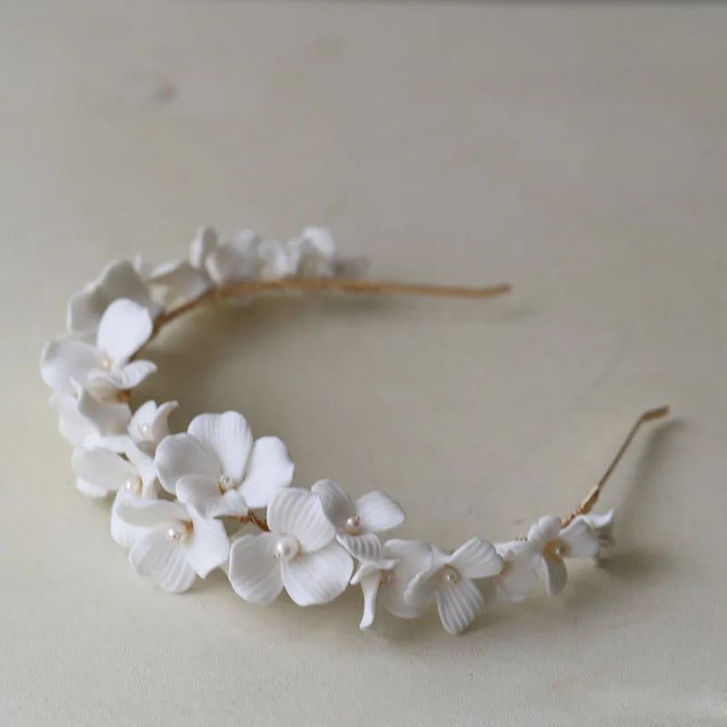 SLBRIDAL Handmade Luxury Rhinestones Freshwater Pearls Ceram Flower Bridal Tiara Wedding Bridesmaids Crown Women Hair Jewelry
